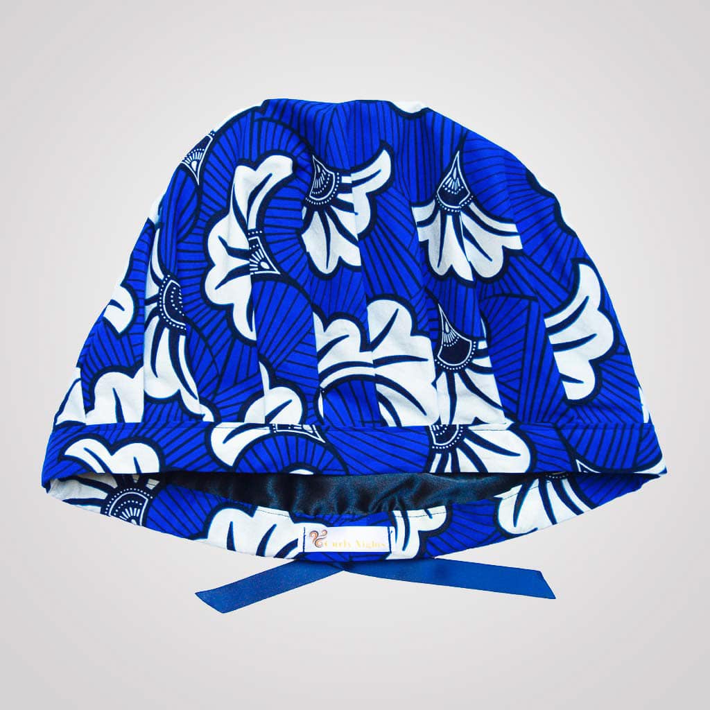 satin wax bonnet schlafhaube curly nights flora blue anpassbar premium