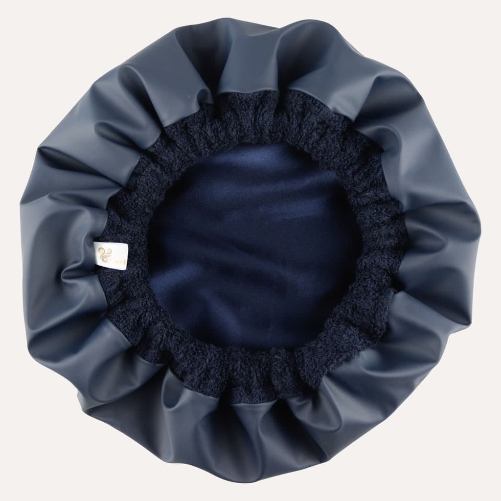 Bonnet douche et soin capillaire réversible bleu marine ⋆ Curly