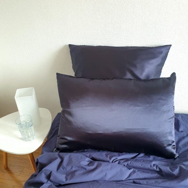 taie d'oreiller réversible satin wax fermeture éclair curly nights REVE BLEU