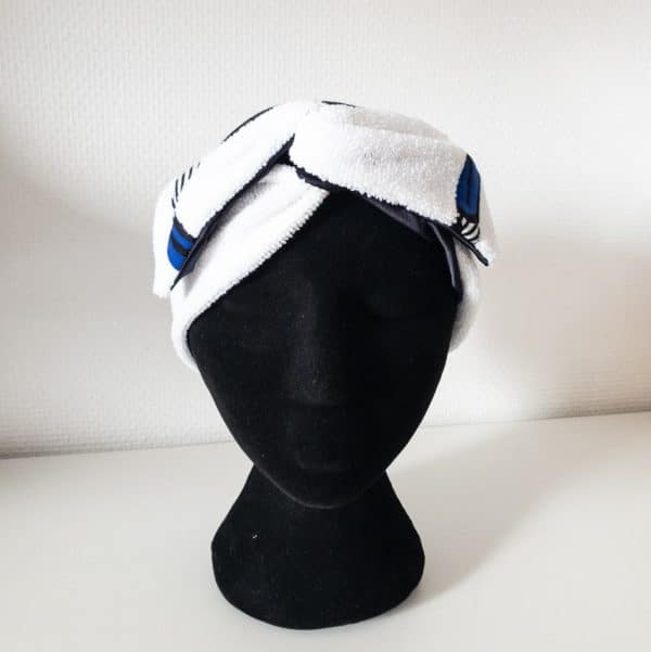 bandeau de sport et cosmétique en satin et éponge curly nights blanc