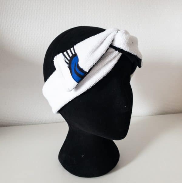 bandeau de sport et cosmétique en satin et éponge curly nights blanc