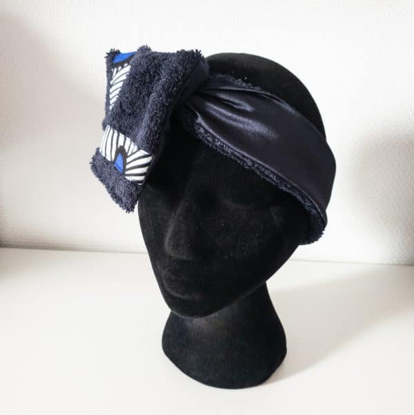 bandeau de sport et cosmétique en satin et éponge curly nights bleu marine