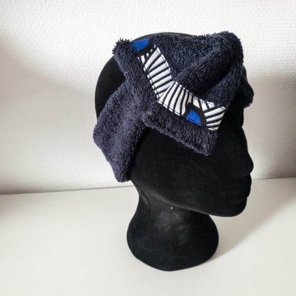 bandeau de sport et cosmétique en satin et éponge curly nights bleu marine