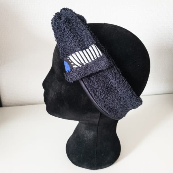 bandeau de sport et cosmétique en satin et éponge curly nights bleu marine
