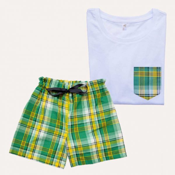 Pyjama Short T-Shirt Madras Vert Coton Curly Nights