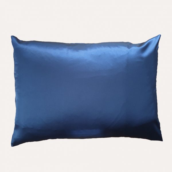 taie d'oreiller double face coton satin unie bleu marine rectangulaire