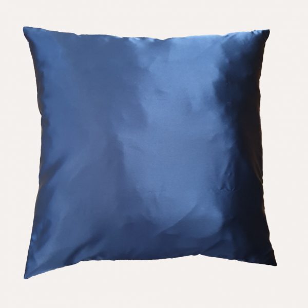 taie d'oreiller double face coton satin unie bleu marine carrée