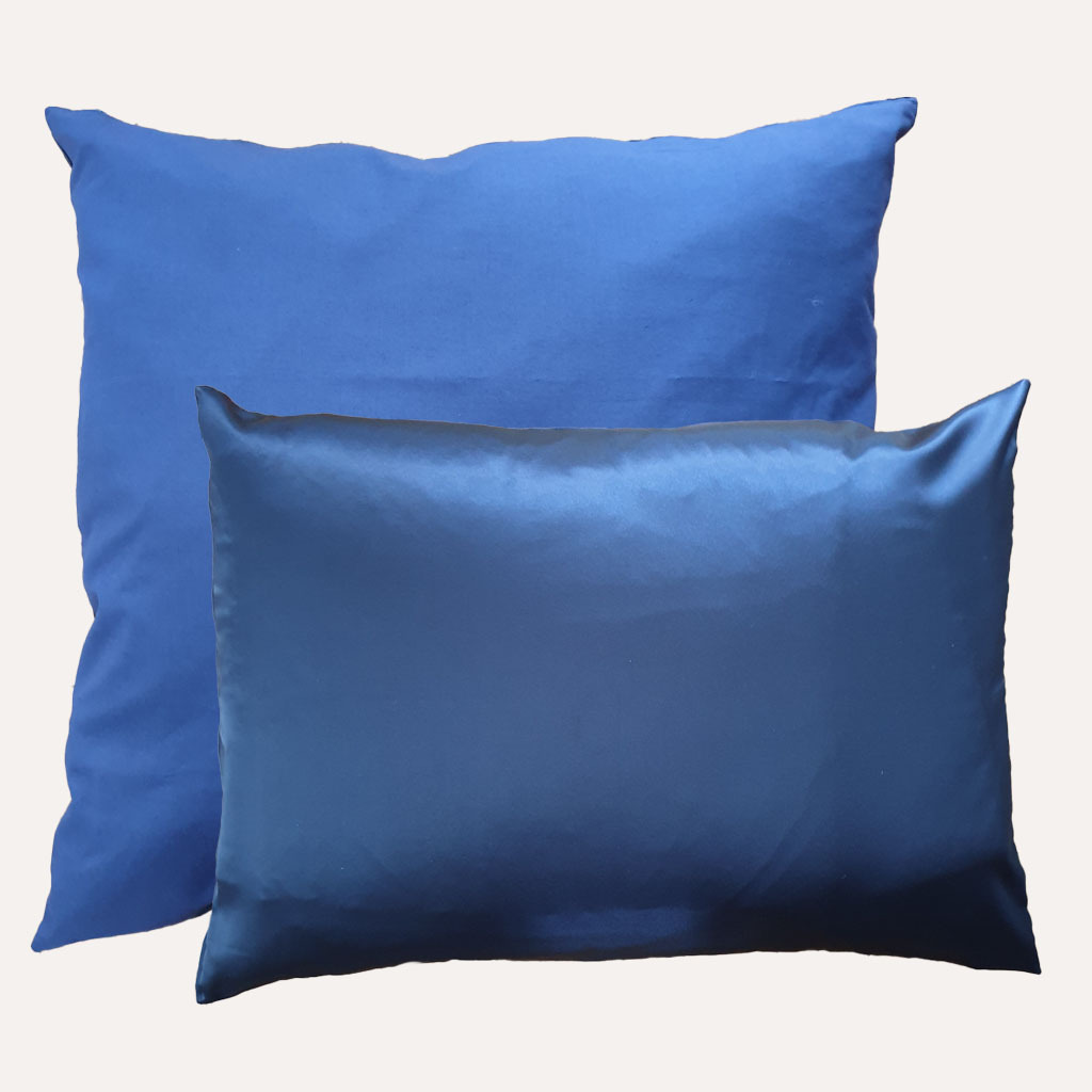 taie d'oreiller double face coton satin unie bleu marine carrée et rectangulaire