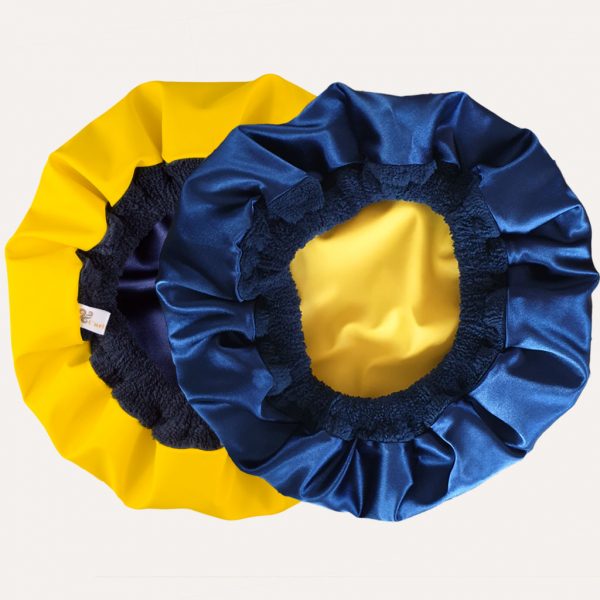 bonnet soins capillaires et douche imperméable auto chauffant écoresponsable curly nights jaune