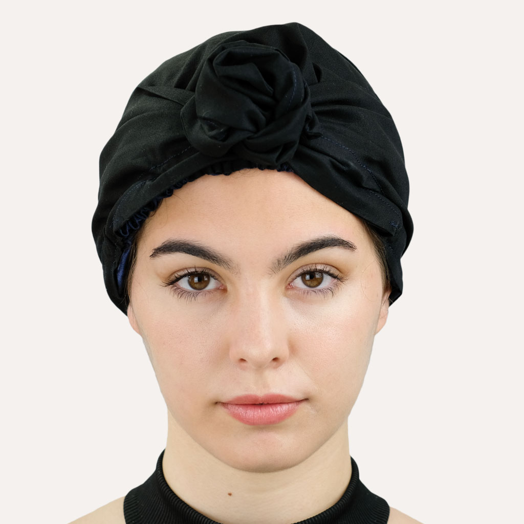 turban satin foulard curly nights noir profond