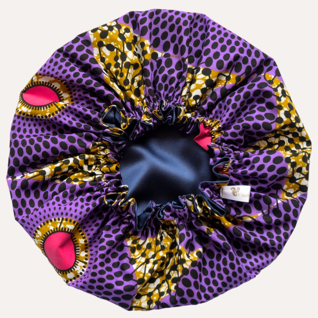 bonnet satin wax élastique nuit boucles curly nights AMETHYSTE