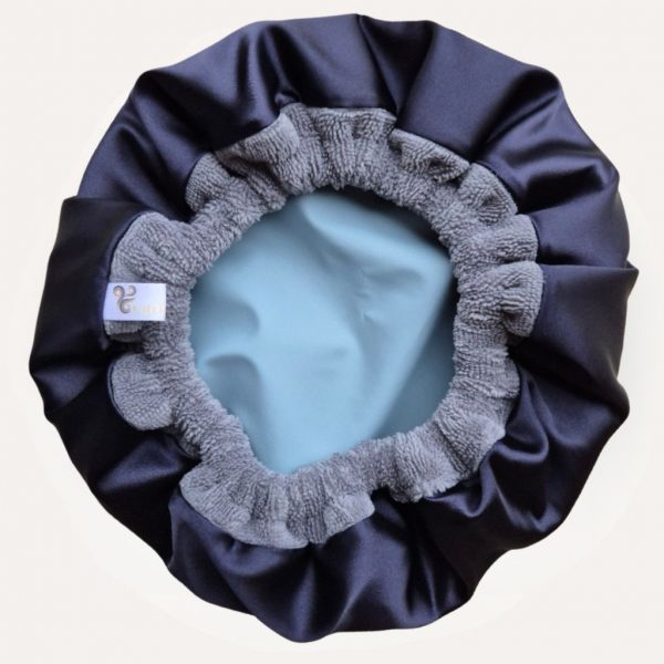 bonnet soins capillaires et douche imperméable auto chauffant  curly nights bleu clair