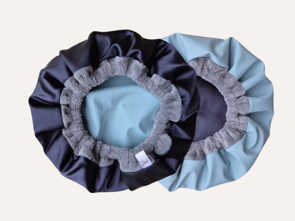 bonnet soins capillaires et douche imperméable auto chauffant  curly nights bleu clair